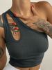 Women One Shoulder Cutout Ribbed Crop Tank Top, Asymmetric Sleeveless Slim Fit Y2K Streetwear Going Out Vest_ecoleips.com