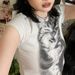 European American Harajuku Cat Print Slim Top Women's round Neck Short Sleeve T-Shirt Y2K Retro Style Versatile Basic New Cross Border_ecoleips.com