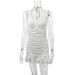Women's Deep V-Neck Halter Ruffle Beach Dress Summer Sexy Bodycon Midi Dress_ecoleips.com