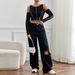 Voya Women's 2026 New Slim Fit Short Style With Exposed Stitching, Contrasting Colors, Sexy Off Shoulder Long Sleeved T-shirt_ecoleips.com