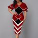 Elegant Women Dress 2021 Summer Fashion V Neck Short Sleeve Sexy Slim Dress Vintage Patchwork Casual Lady Party Dresses Vestido_ecoleips.com