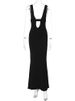 Hugcitar Black Strap Deep V Neck Backless Sexy Bodycon Maxi Dress 2023 Summer Women Elegant Clothes Festival Rave Party Club Y2K_ecoleips.com