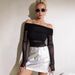 Women's Slim Fit off Shoulder Top Solid Color European American Style Fashion Mesh Long Sleeved Autumn Winter New Cross Border_ecoleips.com