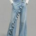 Women's Clothing Spring/Summer Retro Women's Faux Denim Pants Irregular Mid-Waisted High Waist Wide Leg Casual Trousers For Plus Size Ladies_ecoleips.com