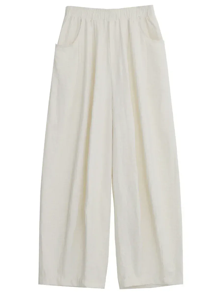 CHIC VEN Women White Pants Solid Casual Elastic Waist High Waisted Pleated Wide Leg Female Trousers Fold Summer 2025 Clothing_ecoleips.com