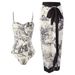 Women's Clothing One Piece Swimsuit Female Bikini Retro Printed Bikini Sunscreen Long Skirt Two Piece Women's Swimsuit_ecoleips.com