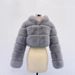 Women's Faux Fox Fur Coat With 6-Section Sleeves - Short High-Waist Hooded Fashion Jacket, Trendy Streetwear Outerwear_ecoleips.com