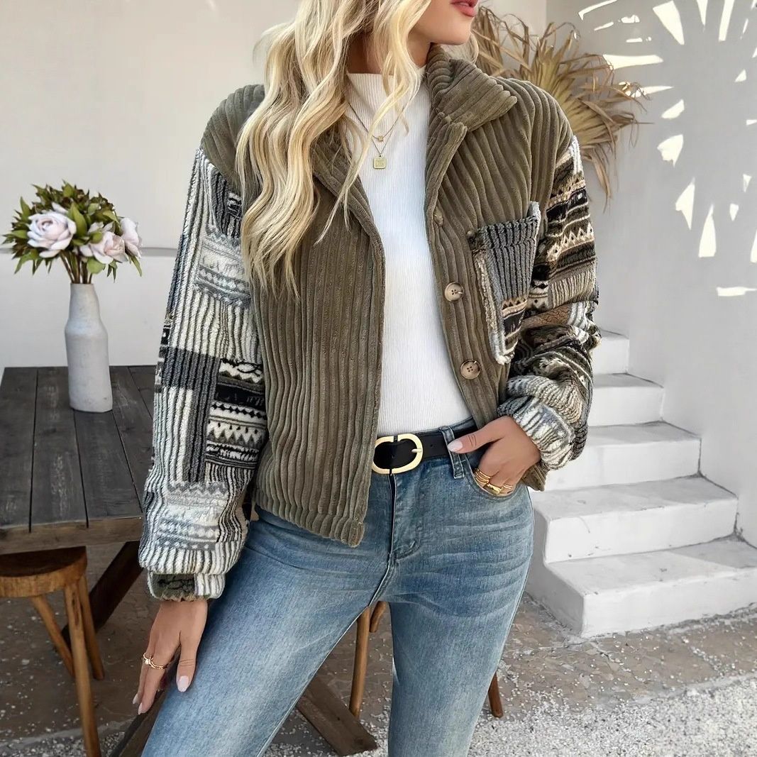 Aria Basics In-stock European And American Cross-border Foreign Trade Women's Clothing: Lapel Long-sleeve Button Jacket, Casual_ecoleips.com