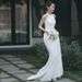 Halter-neck Light Wedding Dress Brides, White Satin Simple Fishtail Gown With A Train, Suitable For Travel Photography_ecoleips.com