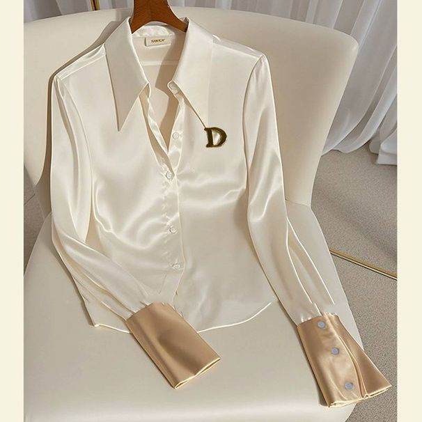 Women's Clothing Fashionable High End Tops Niche Unique Unique Cool White Acetate Satin Shirt_ecoleips.com