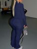 European And American Autumn And Winter New Solid Color Women's Round Neck Long Sleeve Pants Suit_ecoleips.com