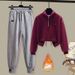 Retro Cotton Fleece Tracksuit Set – Half-Zip Stand Collar Hoodie + Relaxed Harem Pants (S-3XL, Winter Cozy Outfit)_ecoleips.com