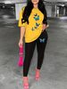 Women's Casual And Fashionable Butterfly Pattern Printed Loose T-shirt+cropped Pants Two-piece Home Sportswear Daily Wear-212_ecoleips.com