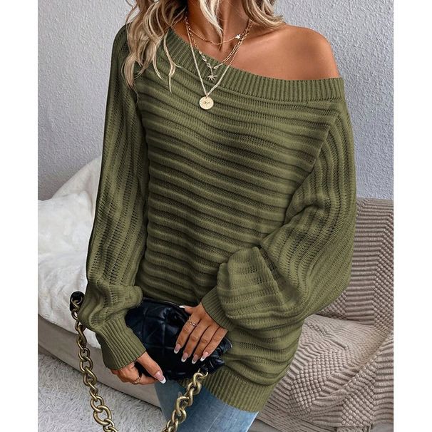 Elegant Batwing Sleeve Knit Sweater Women's Solid Color Oversized Pullover - Crew Neck, Textured Stripe, Comfy Acrylic Fabric For Work & Casual_ecoleips.com