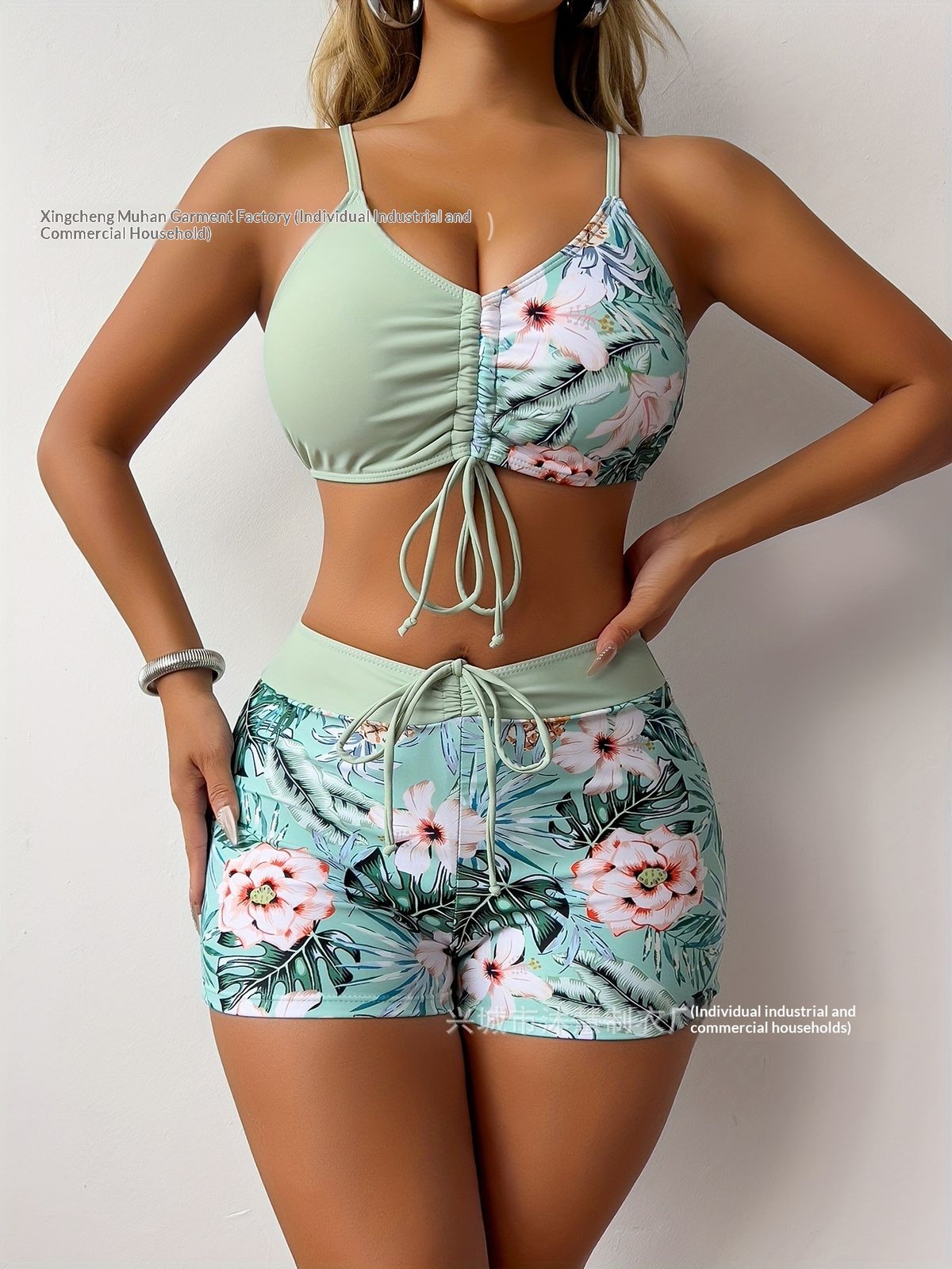 Aria Basics 2026 New European And American Style Women's Two-Piece Boxer Swimsuit, Cross-Border Printed High-Waisted_ecoleips.com