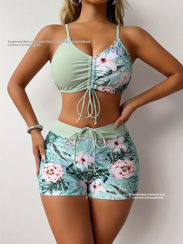 Aria Basics 2026 New European And American Style Women's Two-Piece Boxer Swimsuit, Cross-Border Printed High-Waisted_ecoleips.com