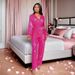 Women's Clothing Deep V Long Sleeved Jumpsuit Summer High Waist Wide Leg Sequin Belt Jumpsuit_ecoleips.com