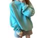 Lake Blue High-end Round-neck Letter Embroidered Pullover Sweatshirt Autumn Loose-fit Top For Petite Women, Trendy 3434_ecoleips.com