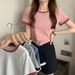Women's Color Block Round Neck Short Sleeve T-Shirt Korean Style Slim Fit Trendy Student Top For Summer_ecoleips.com