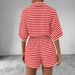 Women's Clothing Spring And Summer Striped Lapel Cardigan Button Mid Sleeve Belt Shorts Suit Jumpsuit_ecoleips.com