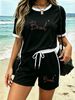 Women's Summer Heart Shaped English Print Loose Casual Two Piece Set European And American Style Vacation Fashion 8010_ecoleips.com