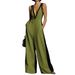 Women's V Neck Sleeveless Jumpsuit Color Block Wide Leg Pants Summer Fashion Style Independent Website Suspender Rompers_ecoleips.com