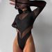 Women's Clothing Long Sleeve Street Sexy Mesh Splicing Tight Bodysuit_ecoleips.com