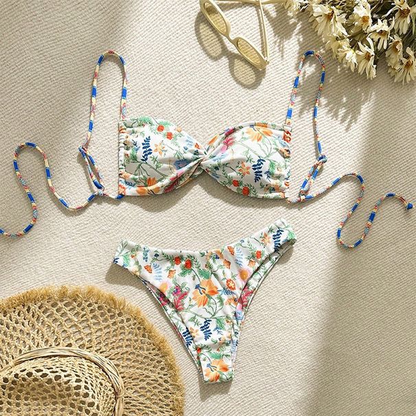 Women's Clothing Floral Lace Up Sexy Beach Bikini Swimsuit High End Fashion Hot Spring Swimsuit_ecoleips.com