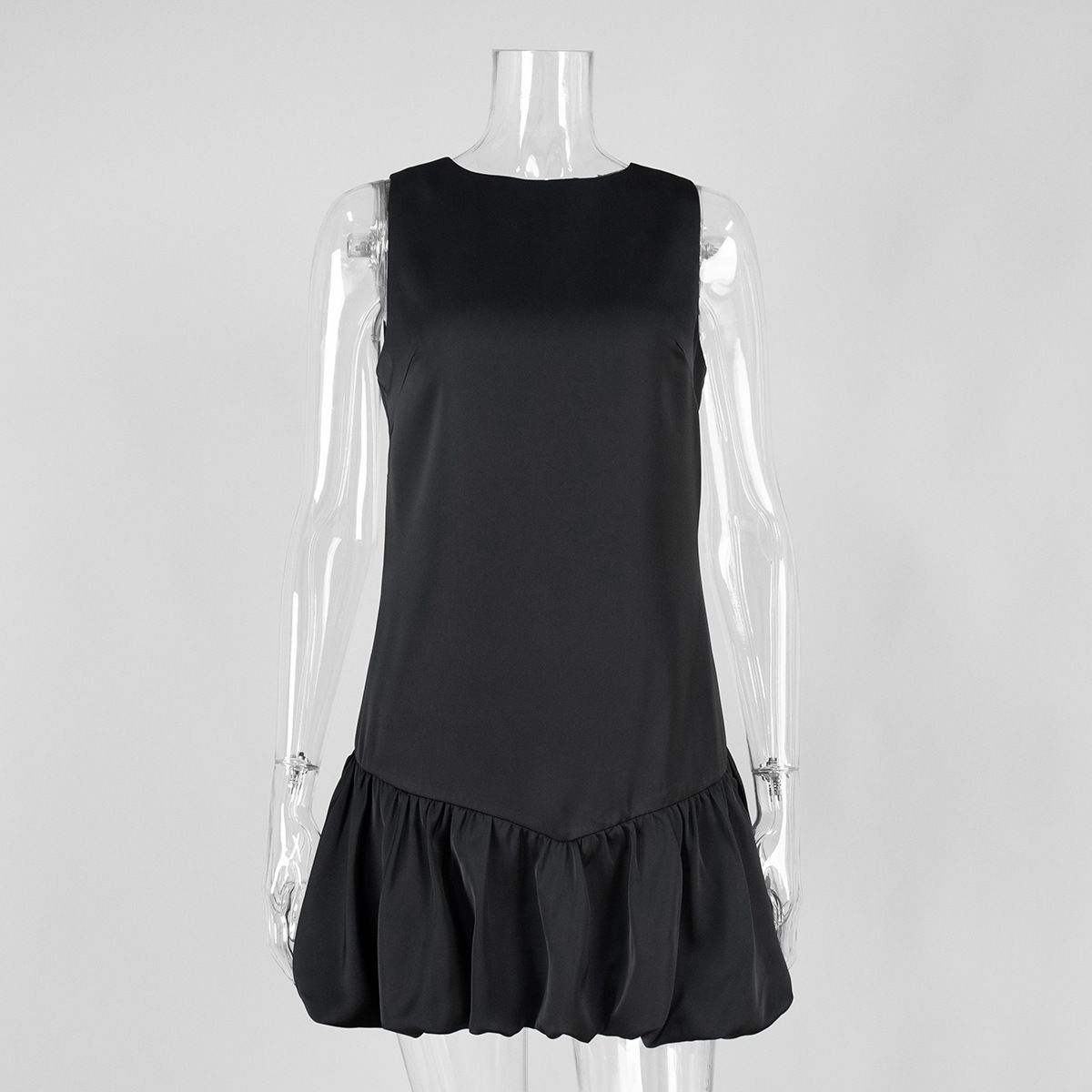Women's Clothing Summer New Women's Sleeveless Short Dress Patchwork Black Tulip Design_ecoleips.com