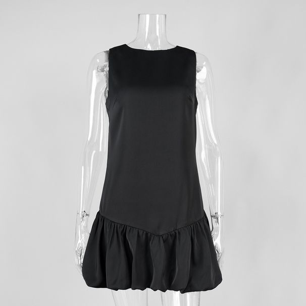 Women's Clothing Summer New Women's Sleeveless Short Dress Patchwork Black Tulip Design_ecoleips.com