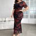 Rose Print Bodycon Dress – Flattering Waist Definition, Elegant & Sexy Summer Dress For Women (0XL-4XL, Plus Size Friendly, Red)_ecoleips.com