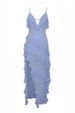 Asymmetric Ruffle Strap Dress – Flowy Blue Maxi Dress With Flirty Hemline_ecoleips.com