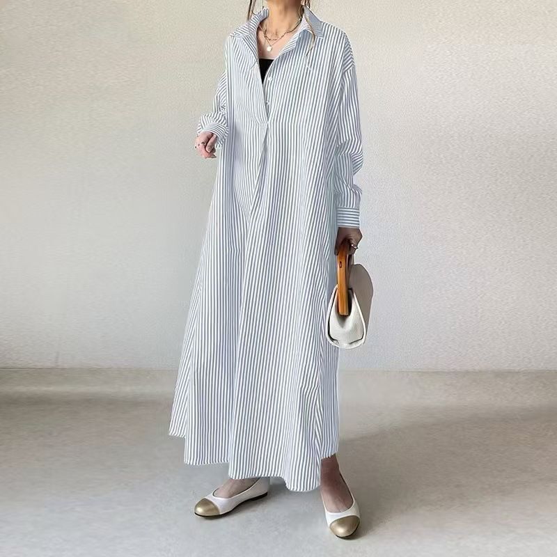 "Bohemian Striped Cotton Cardigan Dress – Loose Fit Long Sleeve Ethnic Tunic, Spring & Autumn Layering Essential"_ecoleips.com