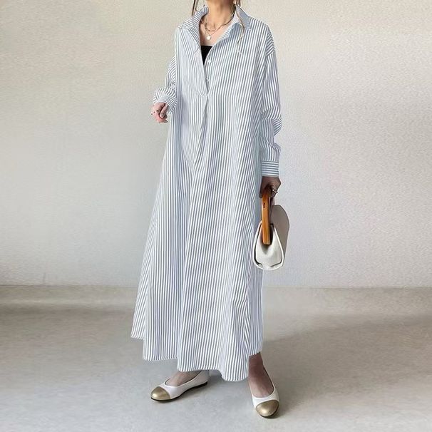 "Bohemian Striped Cotton Cardigan Dress – Loose Fit Long Sleeve Ethnic Tunic, Spring & Autumn Layering Essential"_ecoleips.com