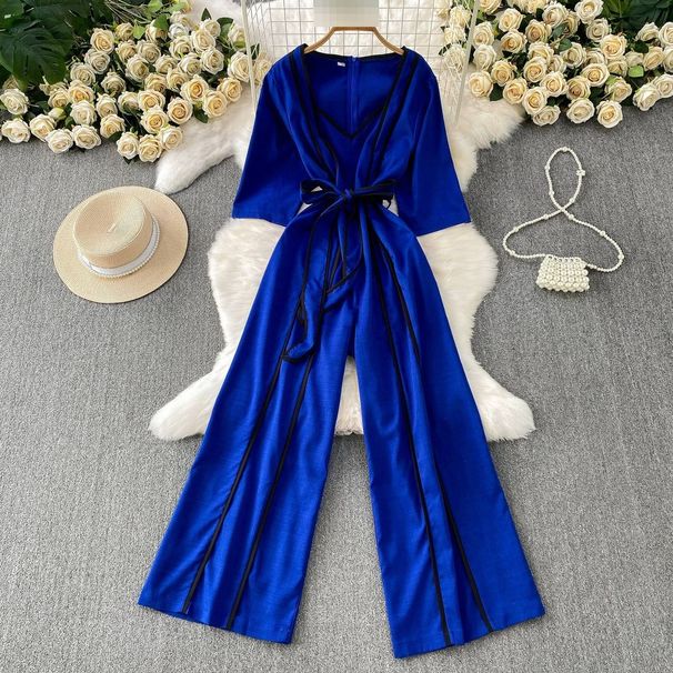 Women's French Style Striped Square Neck Jumpsuit Casual Loose Fit Wide Leg Pants Tie Waist Summer Romper_ecoleips.com