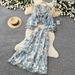 Women's Clothing Floral Print Two Piece Set French Romantic V Neck High Waist Mesh Skirt Autumn Clothing Waist Cinching_ecoleips.com