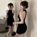 Women's Backless Halter Bodycon Dress - Sleeveless Sexy Slim Fit Mini Dress For Summer Versatile Black Hue_ecoleips.com