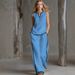 2027 Summer Fashion European-USA Style Women O-Neck Sleeveless T-Shirt + Elastic Waist Wide Leg Pants Two-Piece Casual Sets_ecoleips.com