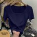Women's French Style Ribbed T-Shirt Square Neck Short Sleeve Slim Fit Basic Elegant And Youthful Top_ecoleips.com