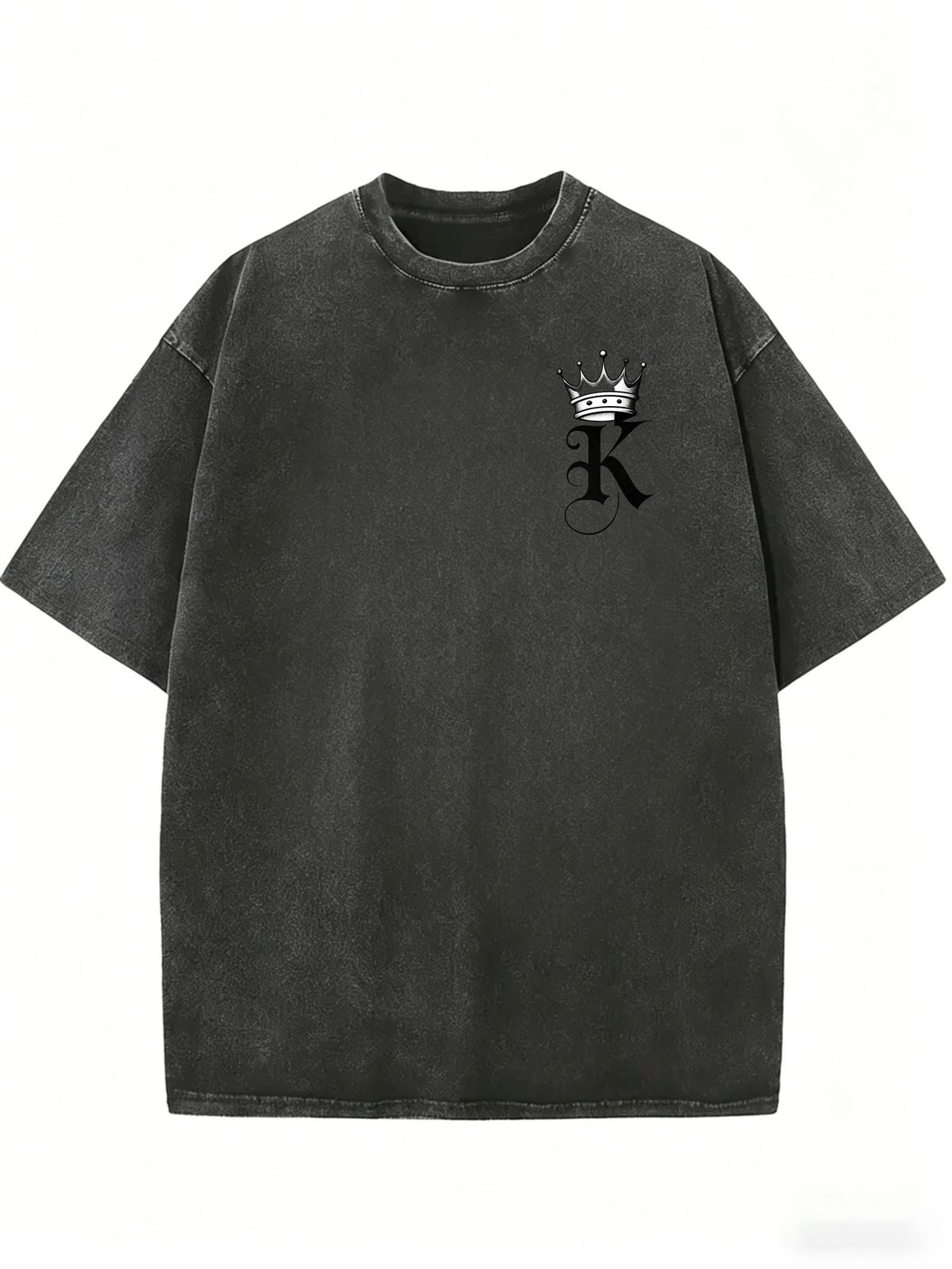 Vintage Acid Washed Black Oversized T Shirt Women Gothic Crown K Letter Small Chest Print Loose Short Sleeve Casual Basic Streetwear Top_ecoleips.com