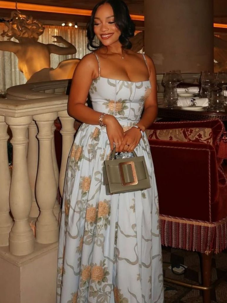 Women's Floral Print Halter Belted Maxi Dress – French Style Elegant Summer Party Gown_ecoleips.com
