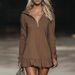 Oversized Hooded Sweatshirt For Women – Longline Hem With Ruffle Detail (Unisex Fit, Coffee Brown, XS-XL)_ecoleips.com