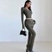 AD111 European American New Fashion Wholesale Stylish And Sexy Knitted Slim-fit T-shirt Casual Yoga Sports Pants Set_ecoleips.com