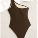 Aria Basics European And American Style Women's One-piece Swimsuit, High-end, One-shoulder, Diagonal Neckline, Metal Buckle, Sexy_ecoleips.com