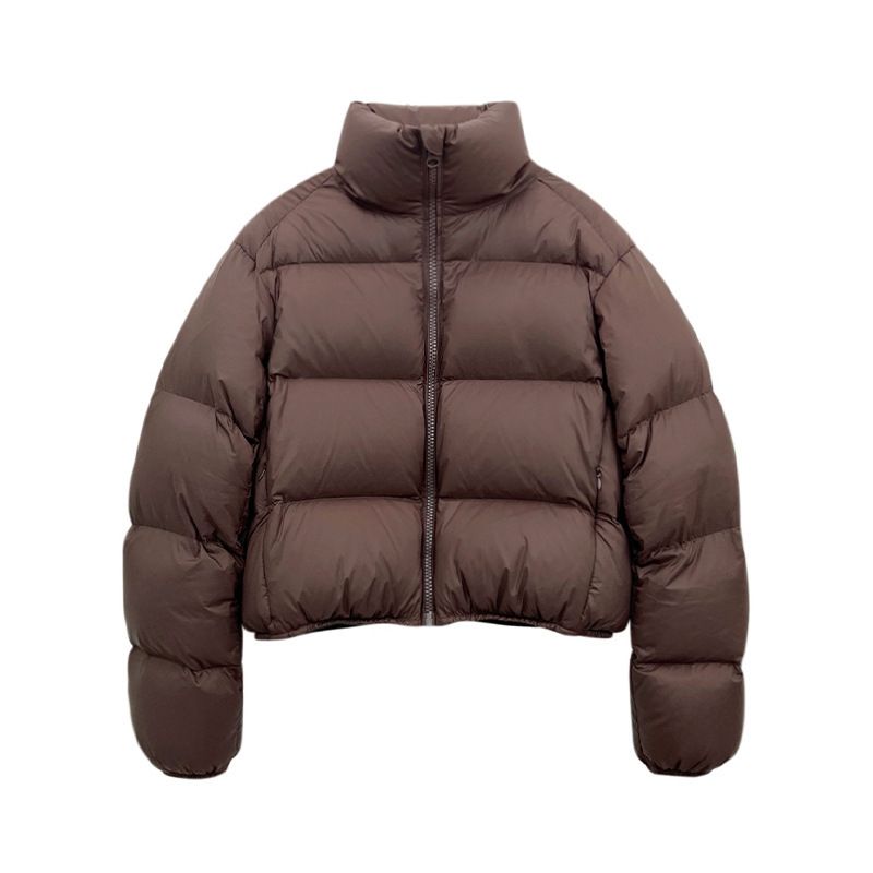 Brown Short Down For Women Winter 2024 New High-Waisted Stand Collar Puffer Jacket European Style Coat_ecoleips.com