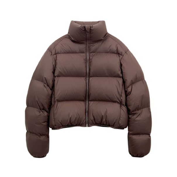 Brown Short Down For Women Winter 2024 New High-Waisted Stand Collar Puffer Jacket European Style Coat_ecoleips.com