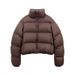 Brown Short Down For Women Winter 2024 New High-Waisted Stand Collar Puffer Jacket European Style Coat_ecoleips.com