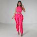 Women's Round Neck Sleeveless Top Wih Lace Drawsring Two-Piece Se High Wais Slimming Fashion Long Pans Tassel_ecoleips.com
