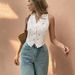 Elegant Women's Short Vest – Slim-Fit Knit Cardigan With V-Neck & Buttons, Beige, S-XL, For Office & Travel_ecoleips.com