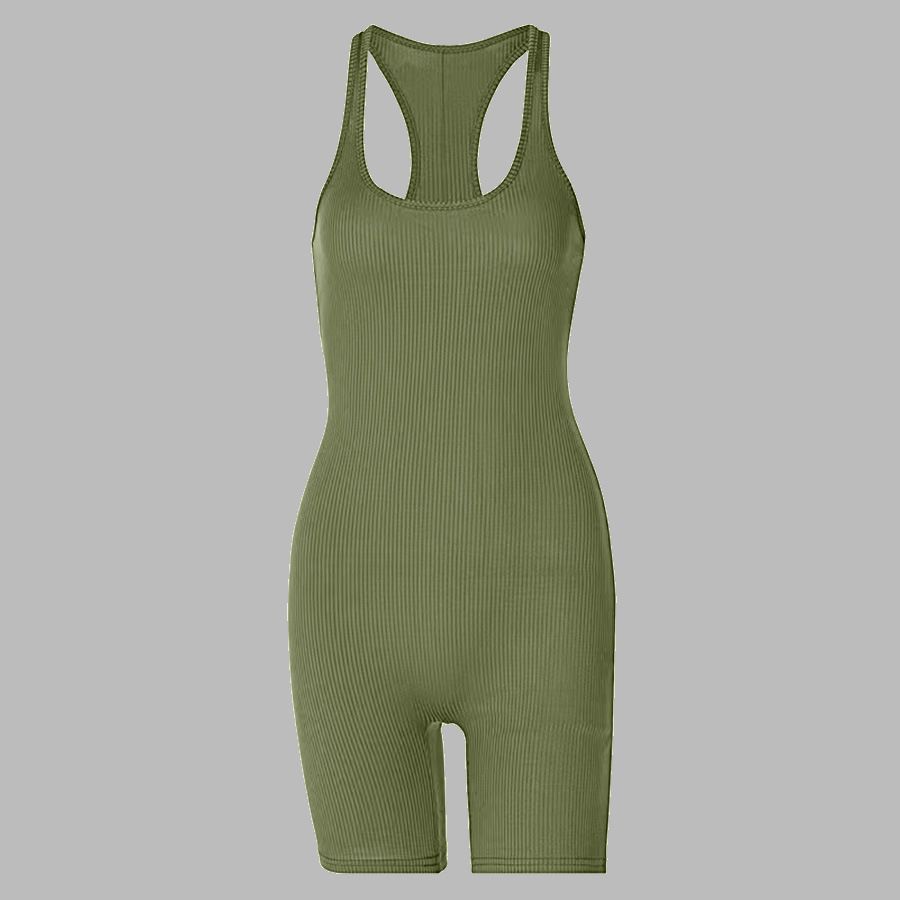 Fashion Summer Women's Clothing Back U Neck Sexy Solid Color Tight Hip Sports One Piece Yoga Pants Short_ecoleips.com